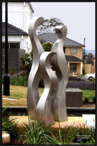 "Relationships” Stainless steel sculpture, 3.3 metres high, part of a water feature. Sydney